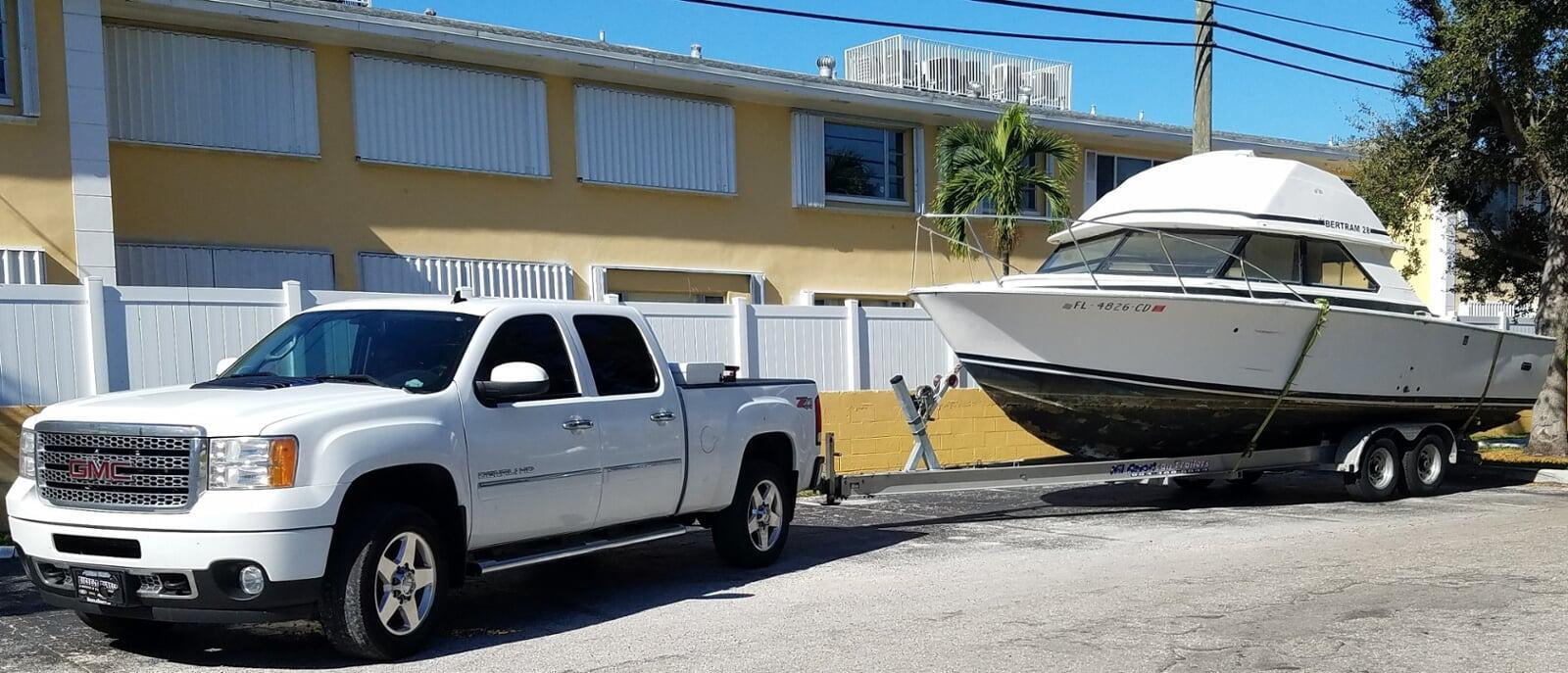 Boat being pulled by truck